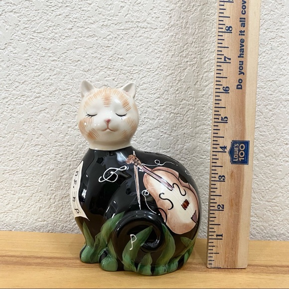 Vintage Ceramic Glazed Cat Piggy Coin Bank Musical Themed Design Violin Music - Picture 8 of 15